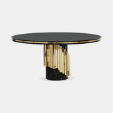 Luxxu Littus Dining Table in polished brass, Nero Marquina marble and black glossy lacquer