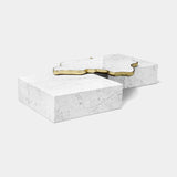 Boca do Lobo Navarra Center Table in Carrara marble with cast brass, available from Touched Interiors UK