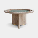 Luxxu Darian Poker Table in polished brass, beige frisé eucalyptus veneer, black matte lacquer and Simonis Grey playing cloth
