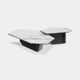 Luxxu Algerone Set II Coffee Table in Statuario marble and grey frisé eucalyptus veneer