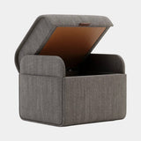 Domkapa Adley Pouf, view 4, in grey woven fabric with a leather pull