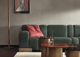 Massimo green velvet sofa with brass side tables in a living room