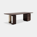 Mayfield Luxury Desk with Drawer Pedestal: matt dark wood veneer with a drawer pedestal and ivory leather end panel