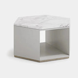 Mercer Metal Base Luxury Side Table: bianco Carrara marble top on a matt light grey base