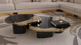 Boca do Lobo Ophelia Nero Marquina Marble and Gold Center Table in a luxury living room