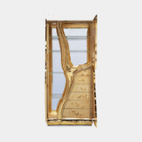 Boca do Lobo Lapiaz Cabinet open, showing the poplar root drawers, glass shelves and mirrored interior