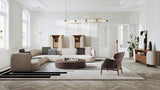 Nimbus Upholstered Luxury Pouf styled in a luxury interior
