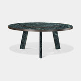 Nuraghe Round Splayed Leg Marble Luxury Dining Table in Verde Alpi marble