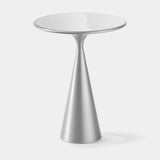 Obelisco Conical Luxury Side Table, shown with a white marble top and deep silver base