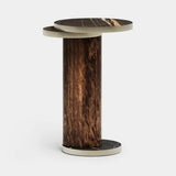 Odette Metal Ring Luxury Side Table: matt dark wood veneer with an Emperador marble top and metal ring