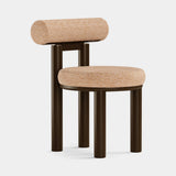 Mezzo Collection Grover Dining Chair, Metaphores Suede Poudre 71427/012 fabric, matte walnut frame, polished brass, available from Touched Interiors UK