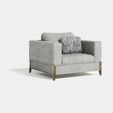 Perla Shell Back Luxury Armchair: light grey fabric (Cat B) with metal legs