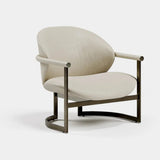 Primrose Sculpted Luxury Armchair: ivory upholstery (Cat B) with leather armrests on a metal frame