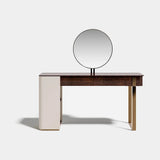 Rivoli Open Side Luxury Console Table: matt ivory lacquer with a dark top, shown with the round mirror