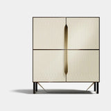 Rocco Carved Door Luxury Bar Cabinet: matt ivory lacquer with carved doors and metal details