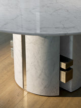 Round Marble Oriol Dining Table with Metal Detailing, close-up detail