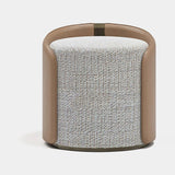 Savoy Swivel Leather Luxury Pouf: tan leather outer body with a tweed seat (Cat B)