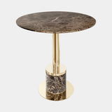 Castro Lighting Savoye Bar Table in polished brass with a marble top, available from Touched Interiors UK