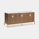 Sezione Brass Stand Luxury Sideboard shown in oak with Calacatta Gold marble