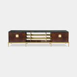 Sezione Brass Stand Luxury TV Cabinet in mahogany and Verde Alpi marble