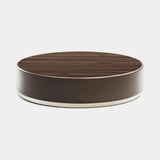 Stellan Upholstered Base Luxury Coffee Table: matt dark wood top on a dark genuine leather base (Cat B)