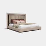 Sterling Wood Trim Luxury Bed: ivory fabric (Cat B) with a matt taupe frame