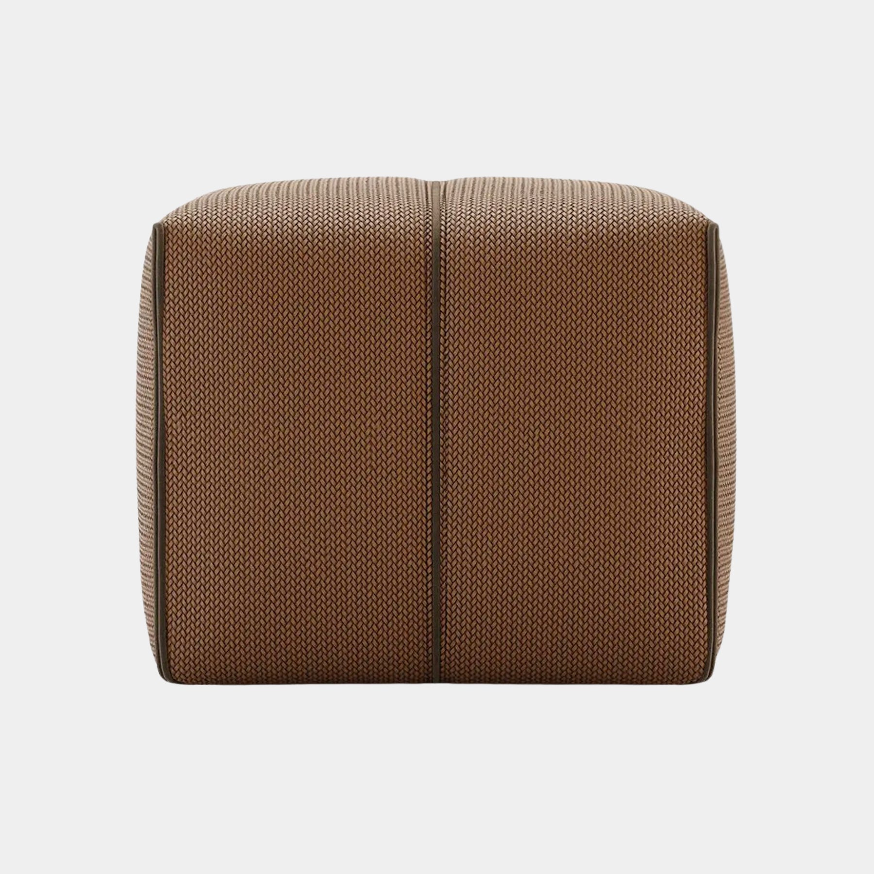 Textured Faux Leather Pouf with Velvet Piping