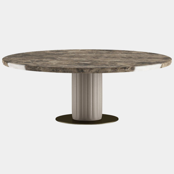 Touched D Pillar Leather & Emperador Marble Round Dining Table