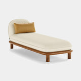 Mezzo Collection Dumas Outdoor Lounge Chair, Alhambra Oceano fabric, painted metal frame, iroko wood, available from Touched Interiors UK