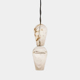 United Alabaster Balloon Pendant Light in natural alabaster with a satin gold brass fitting, studio view on grey
