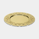 Vanitas Pierced Luxury Round Tray in gold plated stainless steel