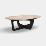 Caffe Latte Napoli Oval Coffee Table in travertine and brown grey lacquer
