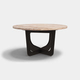 Caffe Latte Napoli Round Coffee Table in travertine and brown grey lacquer