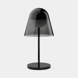 Vespero Glass Shade Luxury Table Lamp in smoked glass on a black stand