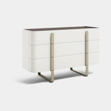 Vetrina Lacquered Luxury Chest of Drawers: matt ivory lacquer with metal handles and base
