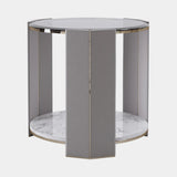 Luxxu Algerone Side Table in polished brass, Statuario marble, grey frisé eucalyptus veneer and smoked glass, Big size