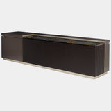 Luxury Italian Low Cabinet: The Barbican Low Unit by Visionnaire offers a touch of modern sophistication to your space. This versatile piece boasts a Port Laurent marble top, textured doors, and customisable finishes.