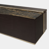 Port Laurent Marble Top Credenza: The Barbican Low Unit by Visionnaire showcases a luxurious Port Laurent marble top with captivating black natural stone and gold veining.