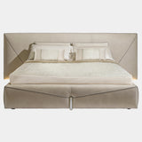 Visionnaire Bastian Bed Frame: Luxurious modern bed frame featuring a timeless design with contrasting piping details on the upholstered headboard and bed base. Available in king and queen sizes, the Bastian Bed is customizable with a variety of leathers or fabrics and metal finishes.