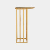 Modern Foyer Focal Point: The Scarp Console: This modern foyer console table, the Scarp Console, features a rebellious design with polished brass legs and a sleek Nero Marquina marble top, perfect for hospitality projects.