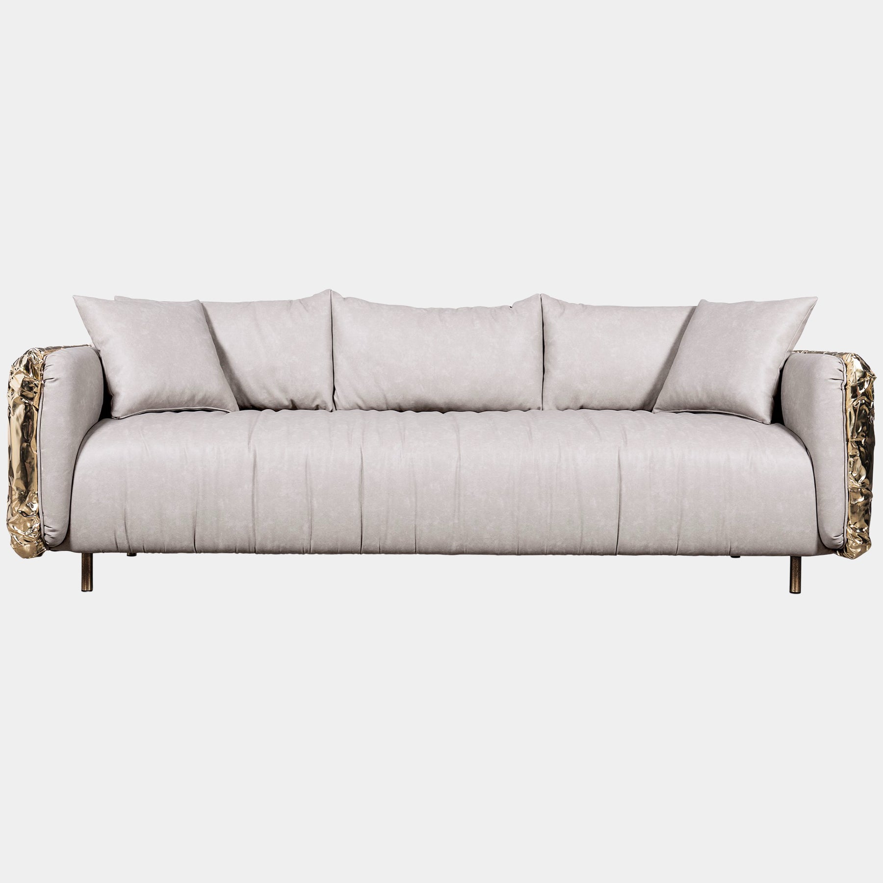 Hammered Crushed Brass Luxury Sofa with Crinkled Upholstery