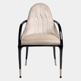 Visionnaire's Jera Padded Chair: A modern masterpiece for the discerning homeowner. This Italian-designed chair features a unique organic shape, luxurious quilted velvet upholstery with contrasting leather accents, and a customizable metal finish for a touch of personalised luxury.