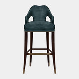 Luxurious Upholstered Cotton Velvet Aged Brass Bar Chair