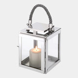 Luxury silver single flame candle lantern with grey rope handle, small, by Touched Interiors