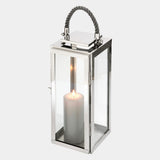 Luxury silver single flame candle lantern with grey rope handle, large, by Touched Interiors