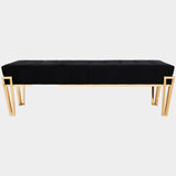 Monticello Diamond Stitched Black Velvet Ottoman