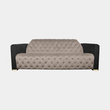 Luxxu Navis Sofa in polished brass, Taupe Grey velvet and Laguna Black natural leather
