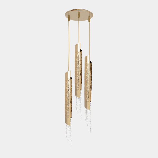Penthouse Asfour Crystal Hammered Brass Suspension Light