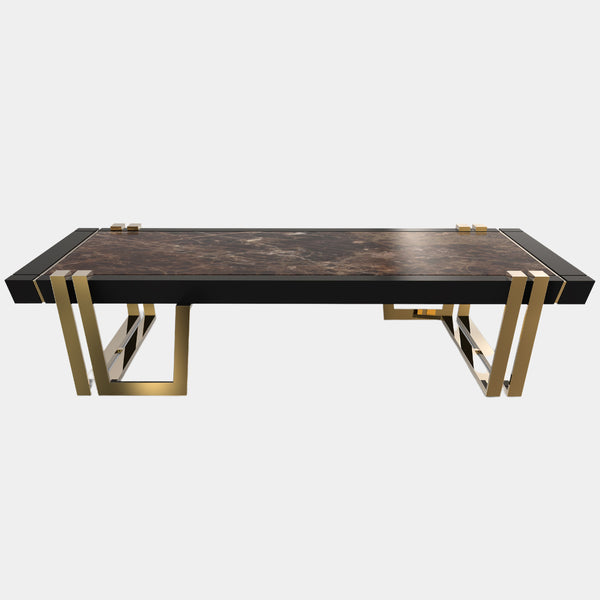 Polished Brass, Black Lacquer & Emperador Dark Marble Coffee Table