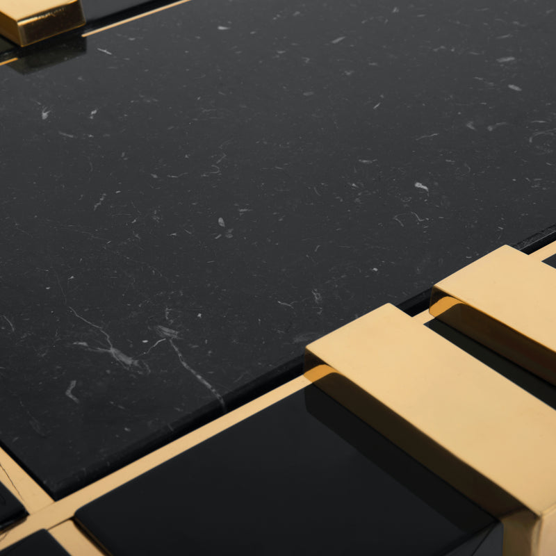 Polished Brass, Black Lacquer & Nero Marquina Marble Console Table